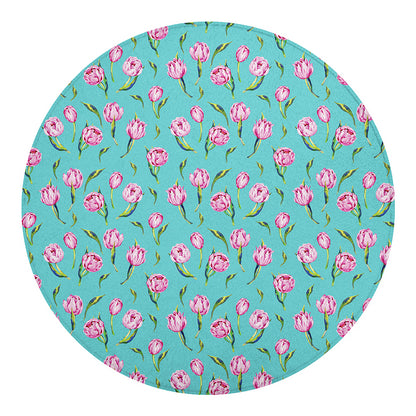 Pink Watercolor Tulip Pattern Print Round Blanket