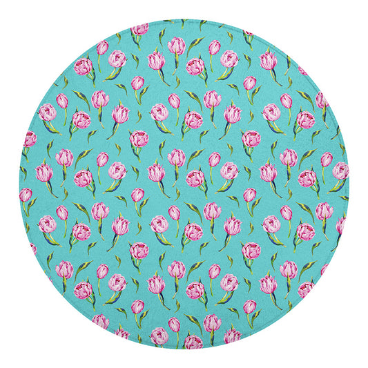 Pink Watercolor Tulip Pattern Print Round Blanket