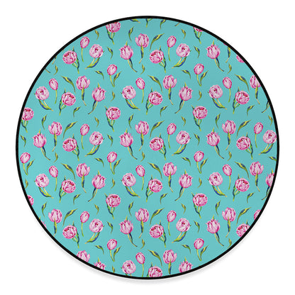 Pink Watercolor Tulip Pattern Print Round Floor Mat