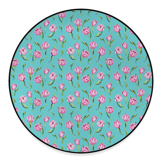 Pink Watercolor Tulip Pattern Print Round Floor Mat
