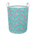 Pink Watercolor Tulip Pattern Print Round Laundry Basket