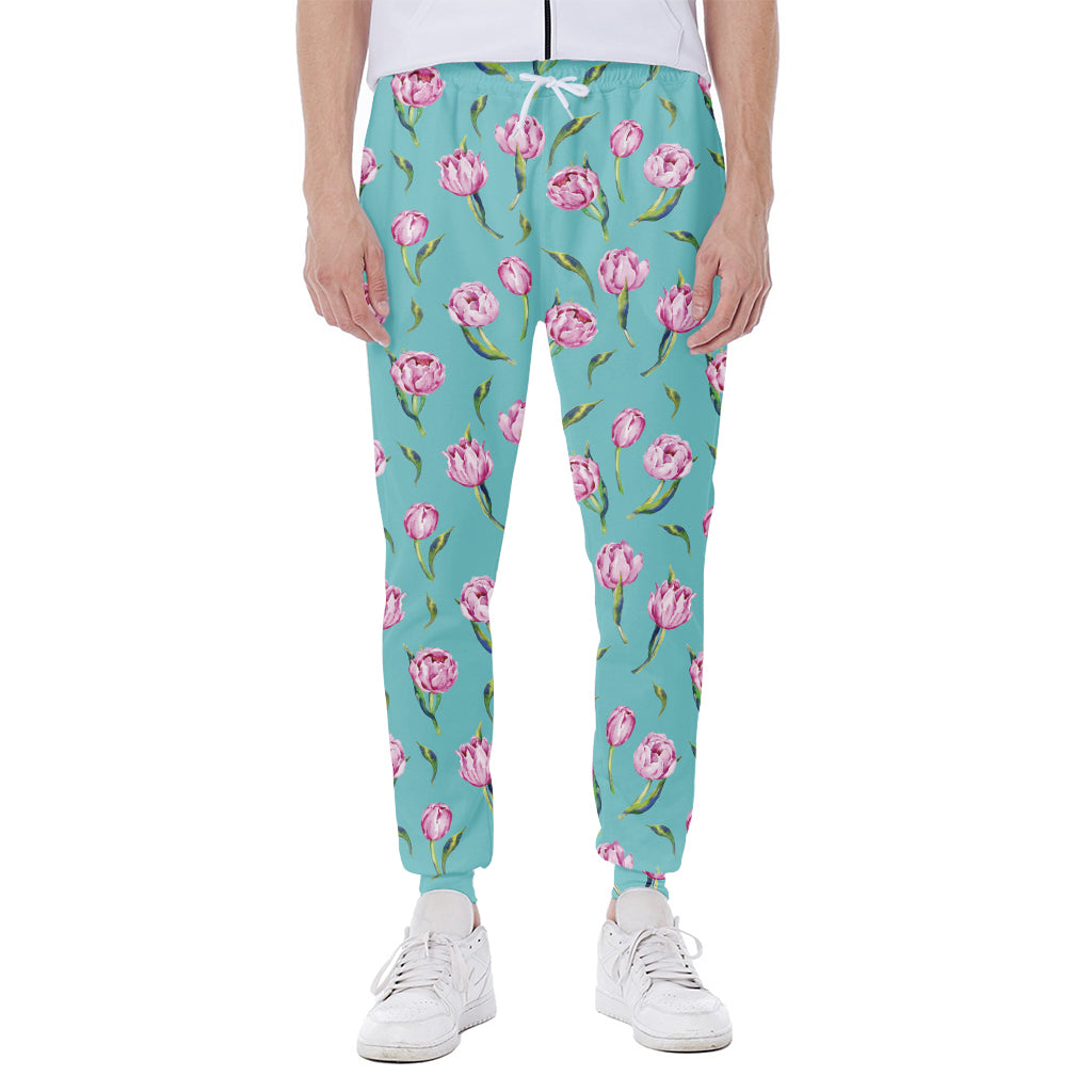 Pink Watercolor Tulip Pattern Print Scuba Joggers