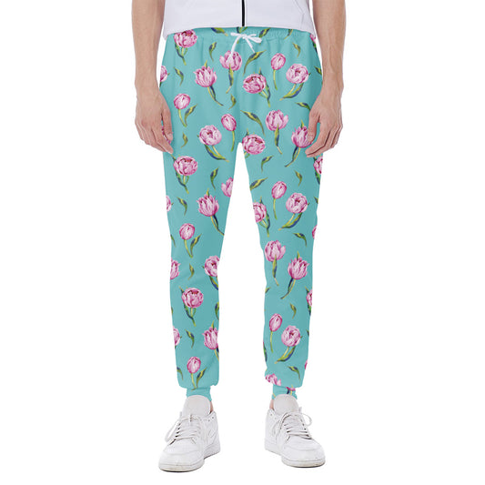 Pink Watercolor Tulip Pattern Print Scuba Joggers