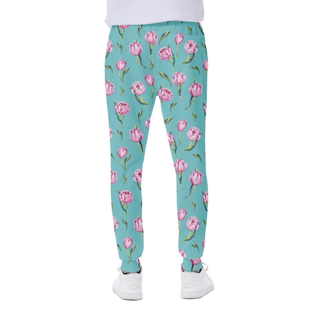 Pink Watercolor Tulip Pattern Print Scuba Joggers
