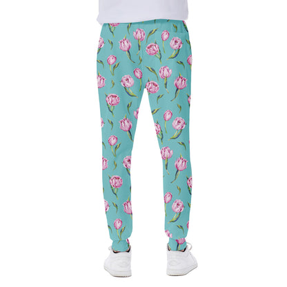 Pink Watercolor Tulip Pattern Print Scuba Joggers