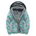 Pink Watercolor Tulip Pattern Print Sherpa Lined Zip Up Hoodie