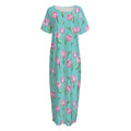 Pink Watercolor Tulip Pattern Print Short Sleeve Long Nightdress