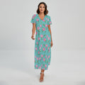 Pink Watercolor Tulip Pattern Print Short Sleeve Maxi Dress