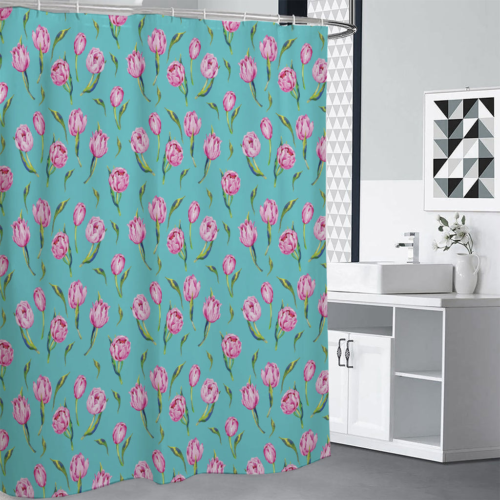 Pink Watercolor Tulip Pattern Print Shower Curtain