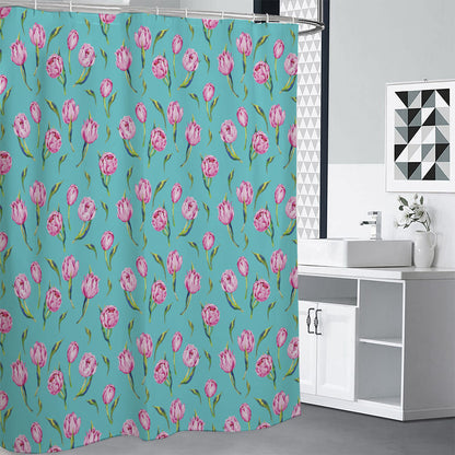 Pink Watercolor Tulip Pattern Print Shower Curtain