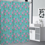 Pink Watercolor Tulip Pattern Print Shower Curtain