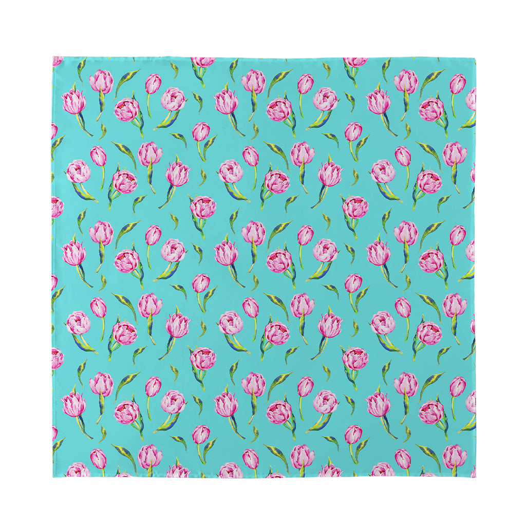 Pink Watercolor Tulip Pattern Print Silk Bandana