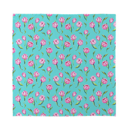 Pink Watercolor Tulip Pattern Print Silk Bandana
