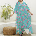 Pink Watercolor Tulip Pattern Print Silk V-Neck Kaftan Dress