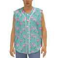 Pink Watercolor Tulip Pattern Print Sleeveless Baseball Jersey