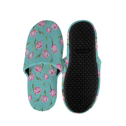 Pink Watercolor Tulip Pattern Print Slippers