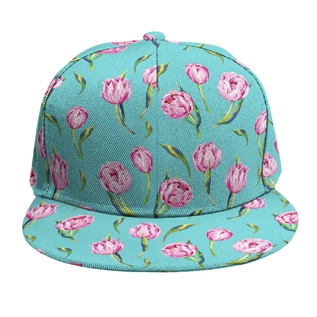 Pink Watercolor Tulip Pattern Print Snapback Cap