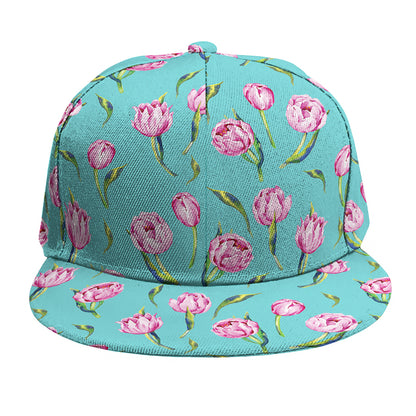 Pink Watercolor Tulip Pattern Print Snapback Cap