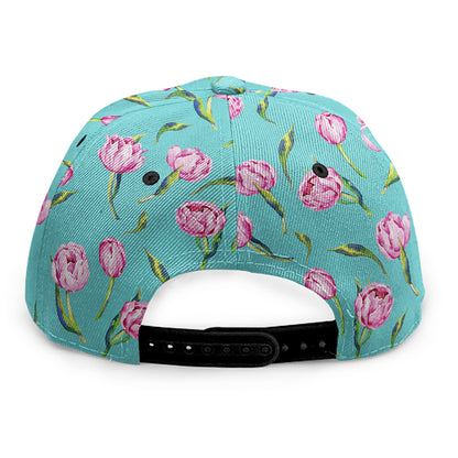Pink Watercolor Tulip Pattern Print Snapback Cap