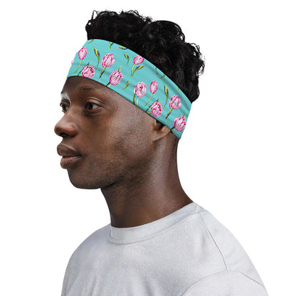 Pink Watercolor Tulip Pattern Print Sports Headband