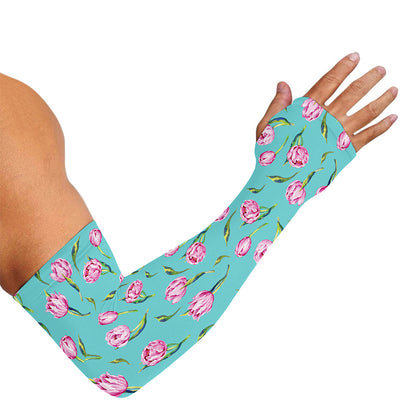 Pink Watercolor Tulip Pattern Print Sun Protection Arm Sleeves