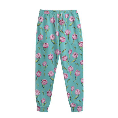 Pink Watercolor Tulip Pattern Print Sweatpants