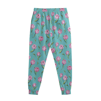 Pink Watercolor Tulip Pattern Print Sweatpants
