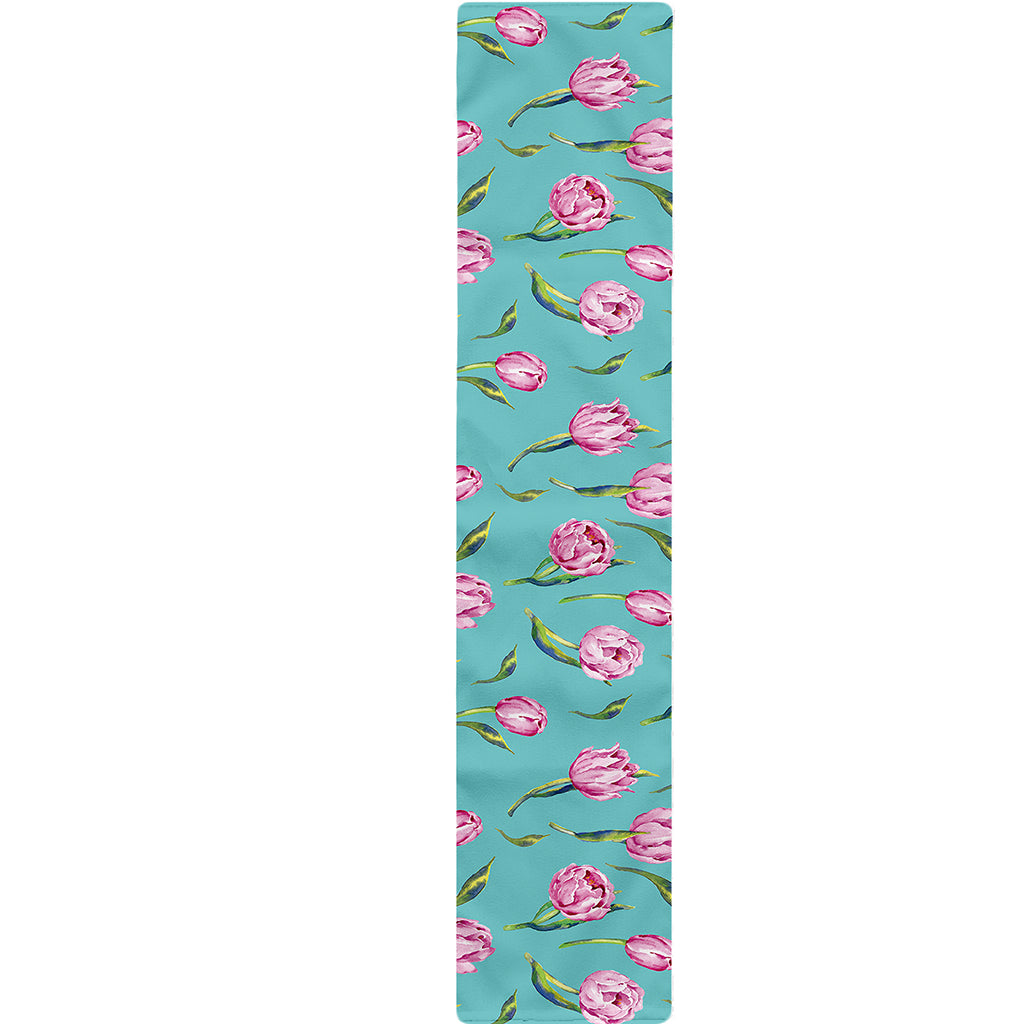 Pink Watercolor Tulip Pattern Print Table Runner