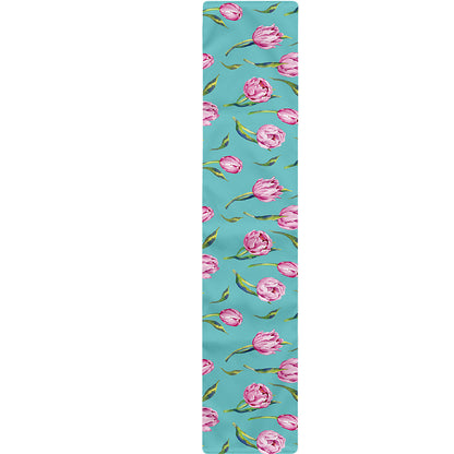 Pink Watercolor Tulip Pattern Print Table Runner