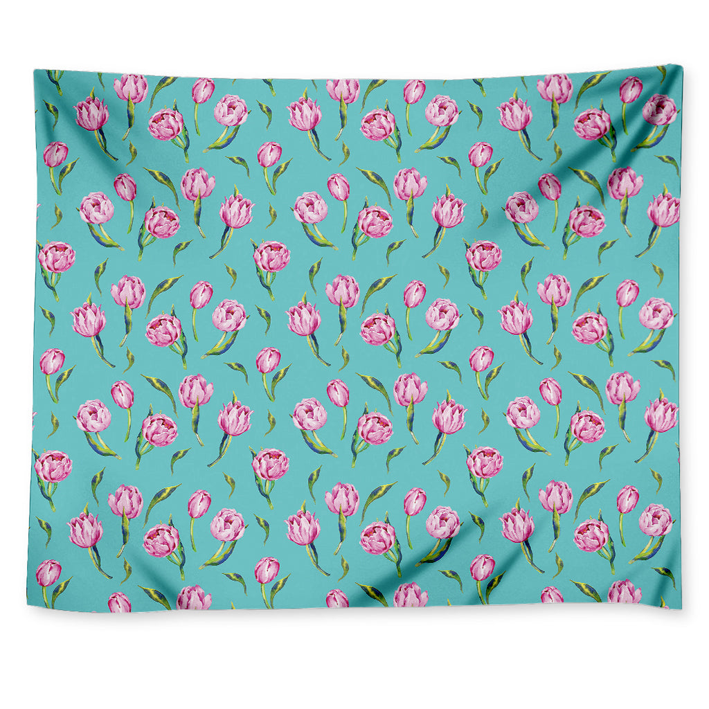 Pink Watercolor Tulip Pattern Print Tapestry