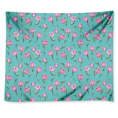 Pink Watercolor Tulip Pattern Print Tapestry