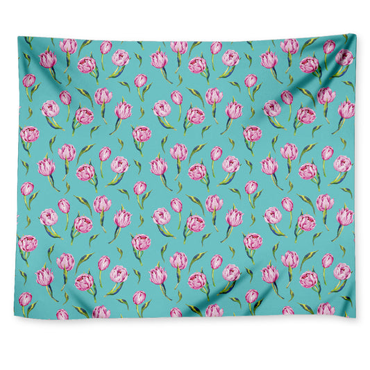 Pink Watercolor Tulip Pattern Print Tapestry
