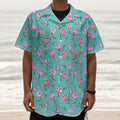 Pink Watercolor Tulip Pattern Print Textured Short Sleeve Shirt