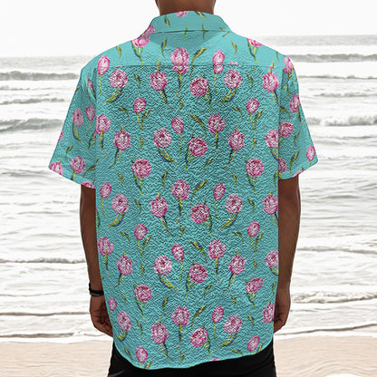 Pink Watercolor Tulip Pattern Print Textured Short Sleeve Shirt