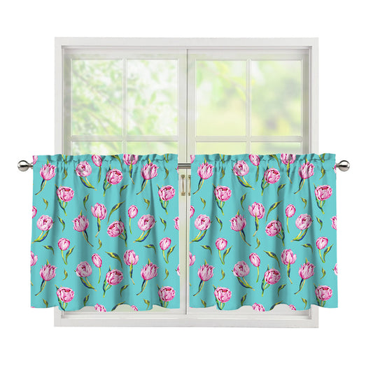 Pink Watercolor Tulip Pattern Print Tier Curtains