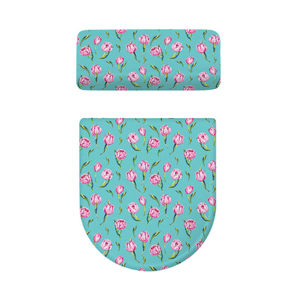 Pink Watercolor Tulip Pattern Print Toilet Lid And Tank Cover Set