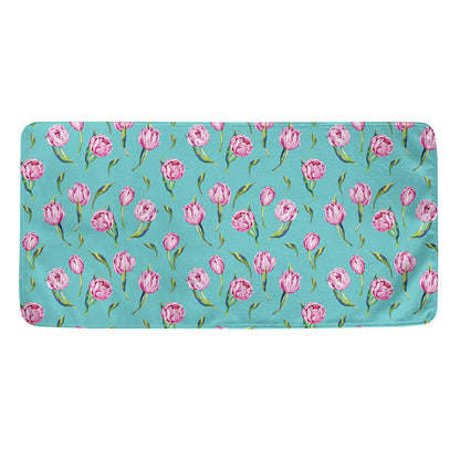 Pink Watercolor Tulip Pattern Print Towel
