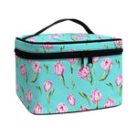 Pink Watercolor Tulip Pattern Print Travel Makeup Bag