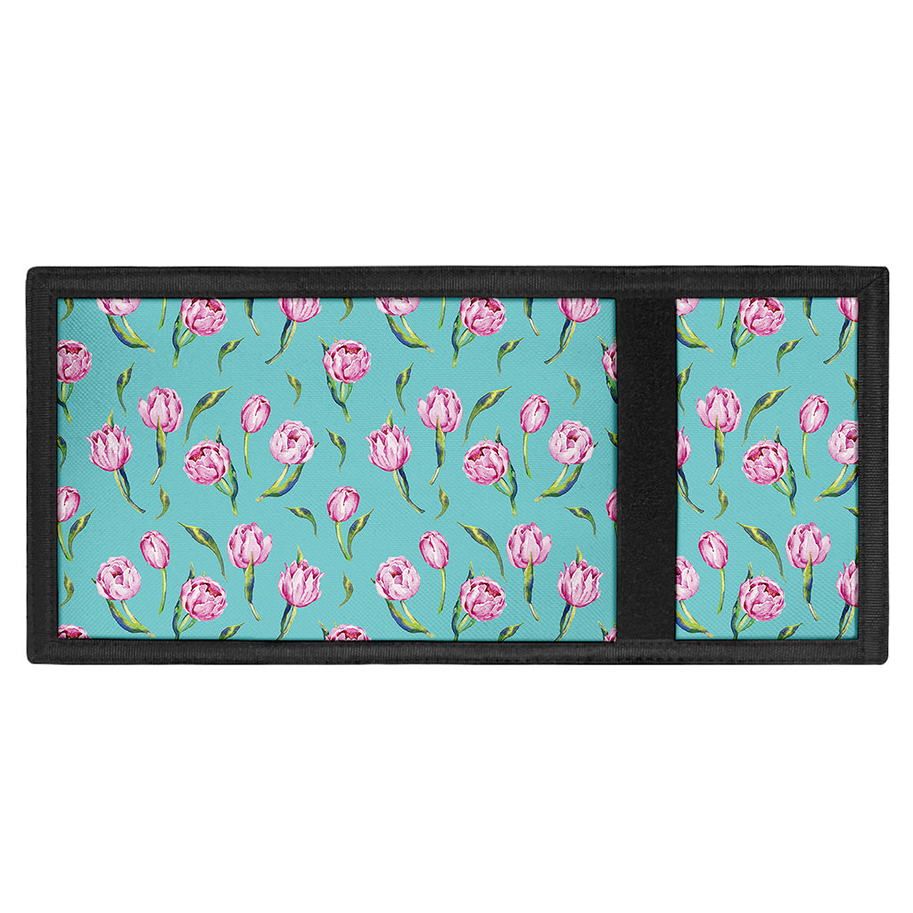 Pink Watercolor Tulip Pattern Print Trifold Wallet