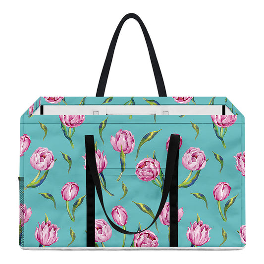 Pink Watercolor Tulip Pattern Print Utility Tote Bag