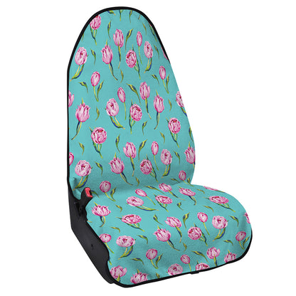 Pink Watercolor Tulip Pattern Print Waterproof Car Seat Cover