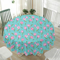 Pink Watercolor Tulip Pattern Print Waterproof Round Tablecloth