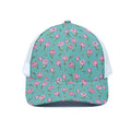Pink Watercolor Tulip Pattern Print White Mesh Trucker Hat