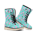 Pink Watercolor Tulip Pattern Print Winter Boots