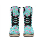 Pink Watercolor Tulip Pattern Print Winter Boots