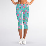 Pink Watercolor Tulip Pattern Print Women's Capri Leggings