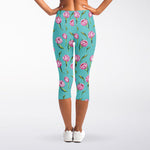 Pink Watercolor Tulip Pattern Print Women's Capri Leggings