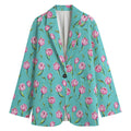Pink Watercolor Tulip Pattern Print Women's Cotton Blazer