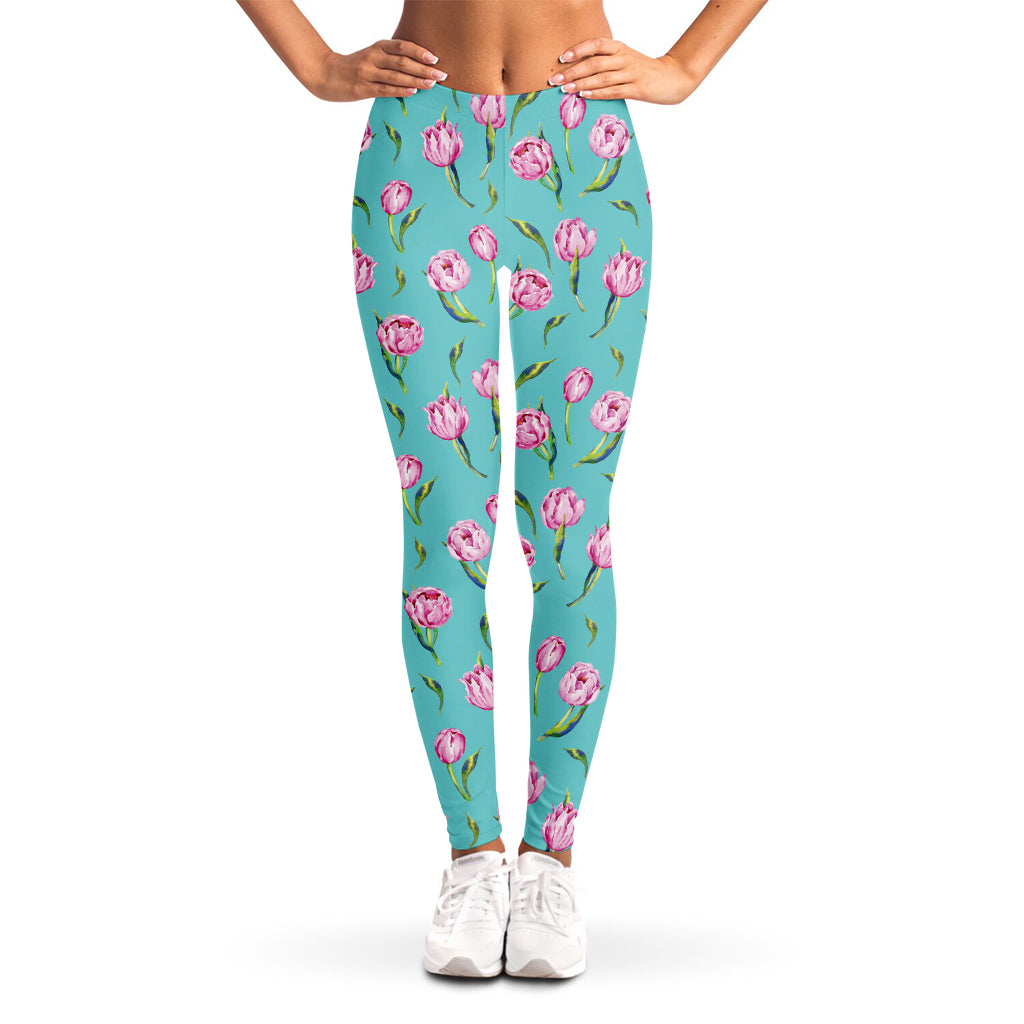 Pink Watercolor Tulip Pattern Print Women's Leggings