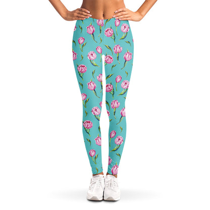 Pink Watercolor Tulip Pattern Print Women's Leggings